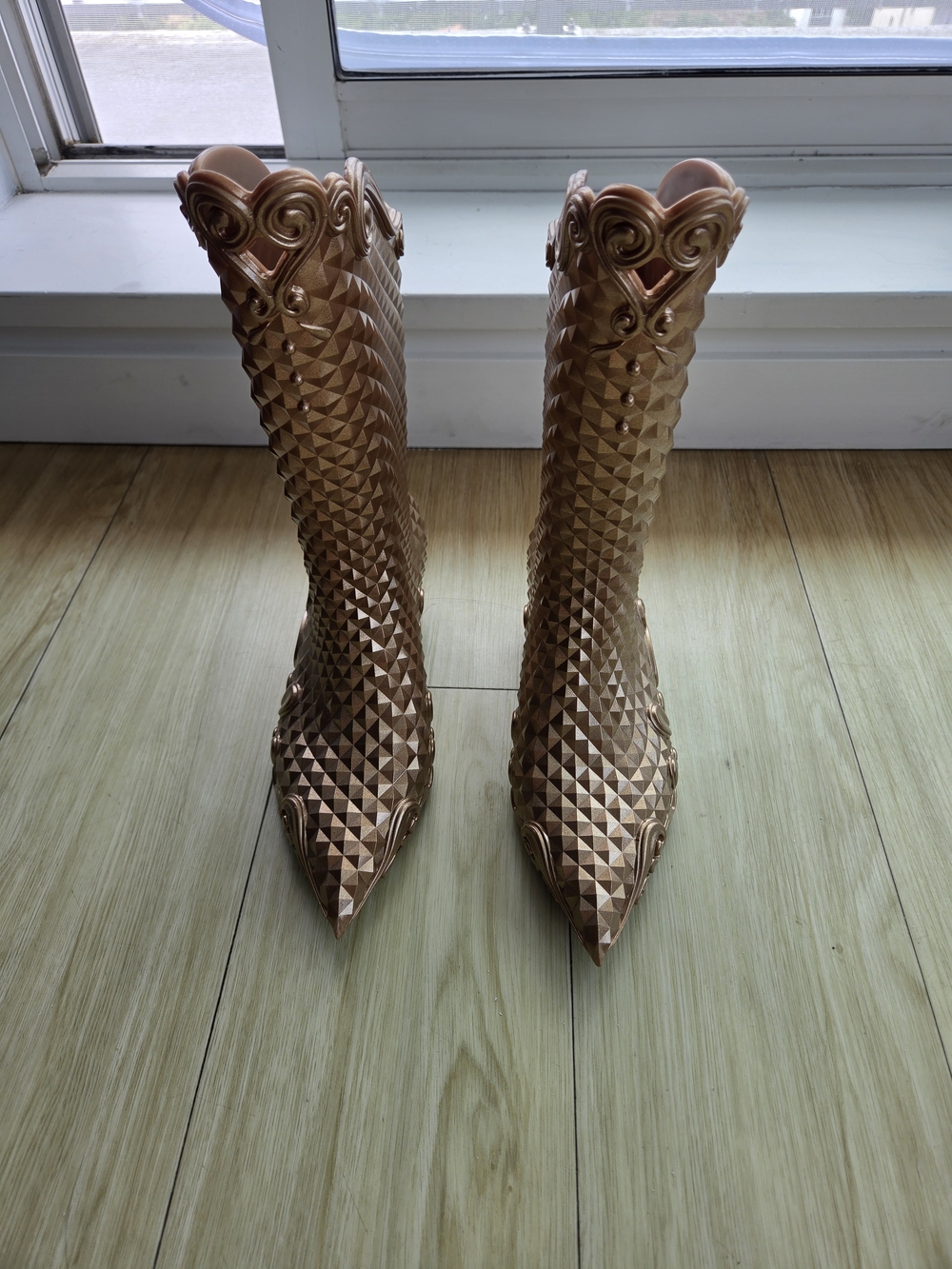 Melissa Y-Project Metallic Gold Sculptural Knee-High Boots